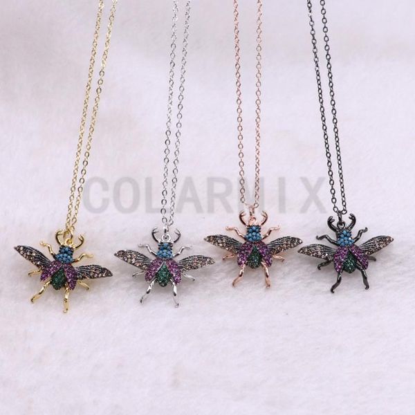 

pendant necklaces wholesale micro pave cute tiny zircon long wing bugs necklace inset jewelry chain 3749, Silver