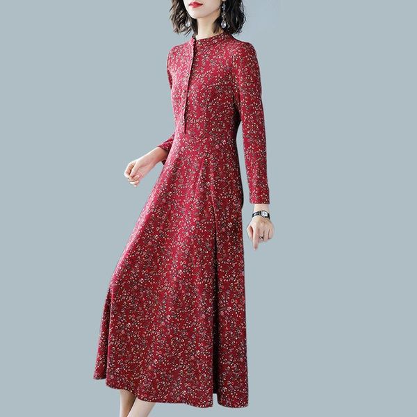 

casual dresses 2021 spring long sleeve dress women vintage large size print a-line temperament womens, Black;gray