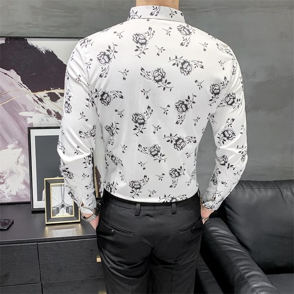 

fine pink 2021 korean setting print long-sleeve men's shirts streetwear all game new casual fall gentlemen club tuxedo homme blouse 61t, Black;brown