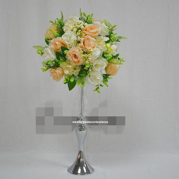 

party decoration 10pcs)wedding candlestick/gold metal crystal pillar flower holder centerpiece