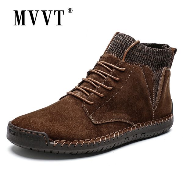 

plus size men winter boots suede leather boots snow waterproof shoes ankle fur 211106, Black