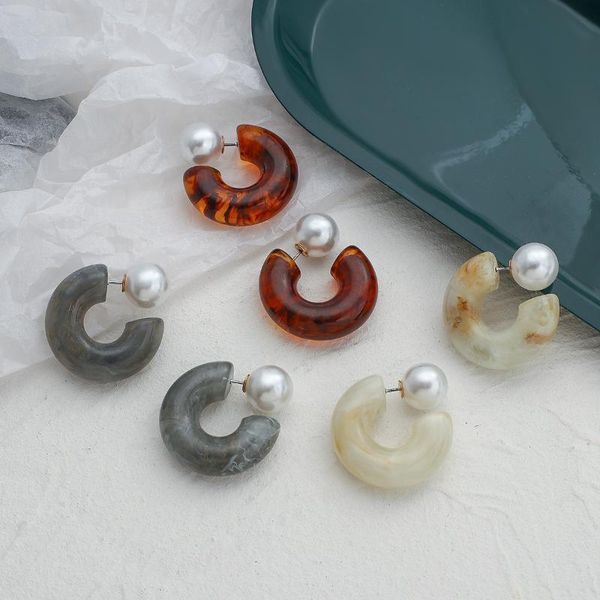 

hoop & huggie amorcome fashion 2021 acrylic earrings woman c shape resin jewerlry women accesories, Golden;silver