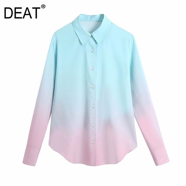 

[deat] spring fashion turn-down collar tie dye long sleeve single-breasted loose casual women's shirt 13w958 210527, White