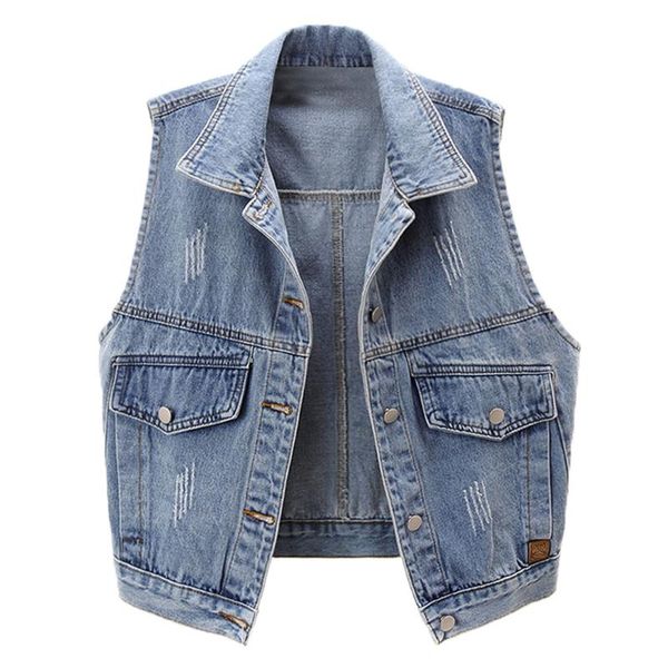 

women's vests loose denim jacket for women plus size fashion sleeveless waistcoat vest t-shirt outside clothes single-breasted pocket, Black;white