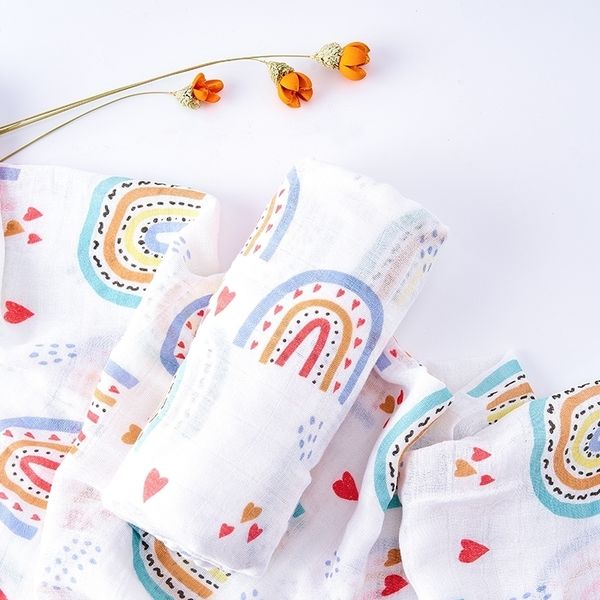

kangobaby muslin gauze baby blanket nursing cover bamboo cotton super soft rainbow pattern 47x47inch 210309