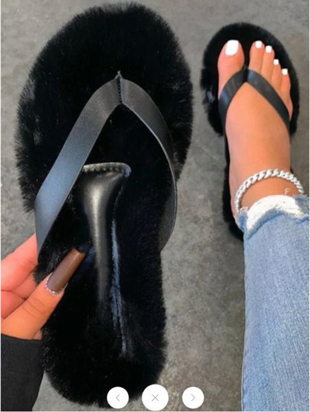 

colorful 2021 summer furt fashion slippers women shoes femmes sandals the wall, Black