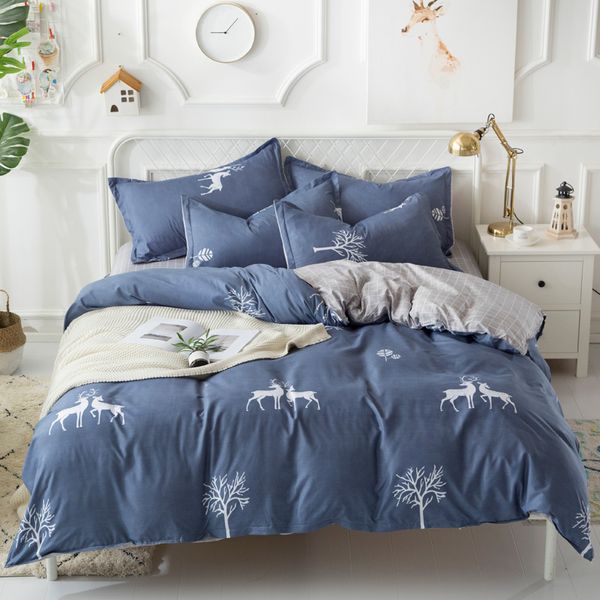 Conjunto de cama 4 peças Cervo de Natal Quarto Conjunto Conjunto de Cinza Durabilidade Coleção Conjunto de Duveta + Cama de Linho + Pillowcover 220 * 240 210309