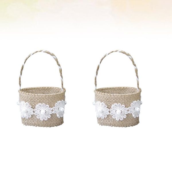 

4pcs linen flower basket romantic storage holder flower basket wedding party for candy gift