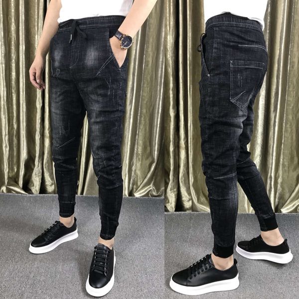 

spring new fashion korean slim fit solid color leggings social spirit kid leggings black jeans men, Blue