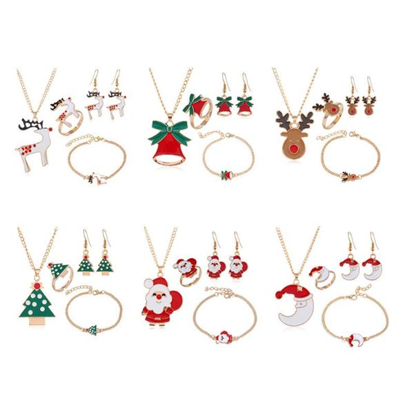 

earrings & necklace 2022 fashion family 1set cute christmas tree snowman santa claus elk pendant bracelet ring stud earring jewerly set, Silver