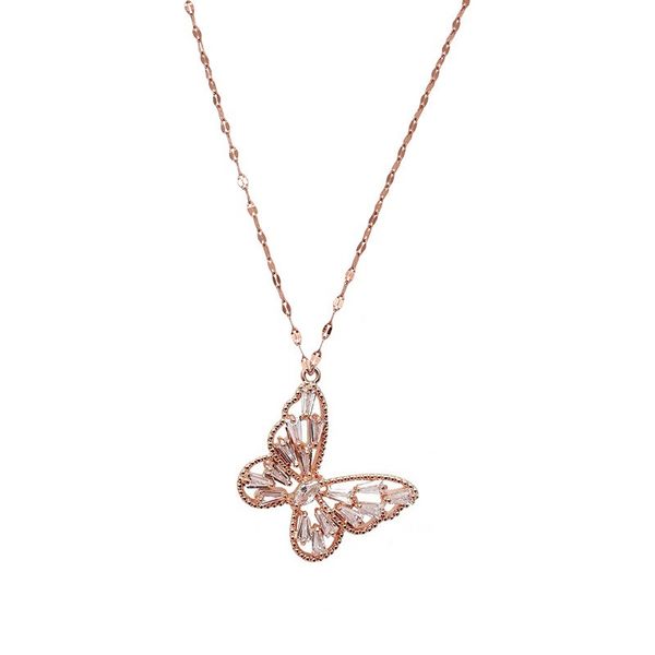 

fashion female inlay zircon butterfly pendant short style titanium steel necklace pendant gift for mother day, Silver