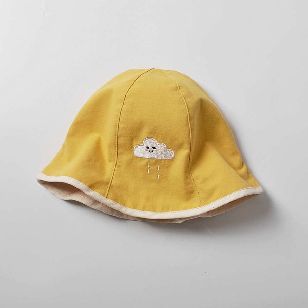 

south korean spring and summer girls' cotton cloud embroidery sun baby basin hat christmas, Yellow