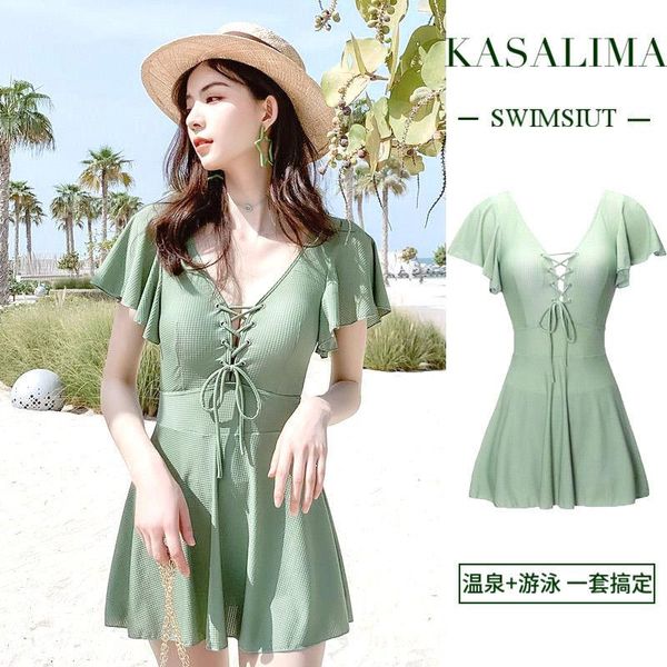 

two-piece suits swimsuit women's drawstring one-piece skirt swimming suit for women