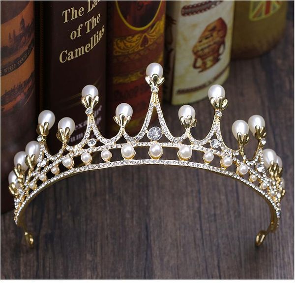 

new wedding crown headdress rhinestone pearl head band gold crown princess crown headdress bride wedding hair accessori qylnes