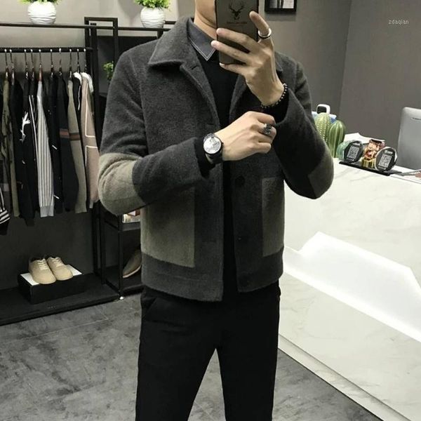 

men's wool & blends men male leisure woolen cloth coat dust brief paragraph long cashmere in autumn winter, Black