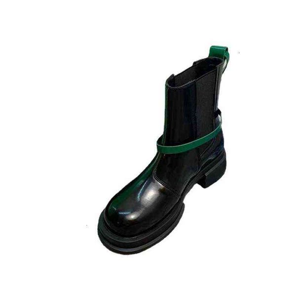 

smoke tube green belt color matching cross martin boots autumn and winter 2021 new thick bottom short straight