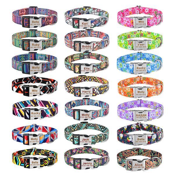 21 Farben verstellbare individuelle Hundehalsbänder aus Nylon mit kostenloser Gravur des Namens und ID-Tag, personalisierte Sublimation, leeres Hundehalsband, kleines großes Produkt, kariertes Unisex-Haustierhalsband B28