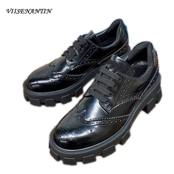 

dress shoes gladiator genuine leather height increase round toe casual lace-up high heel pumps platform chunky sole black roman