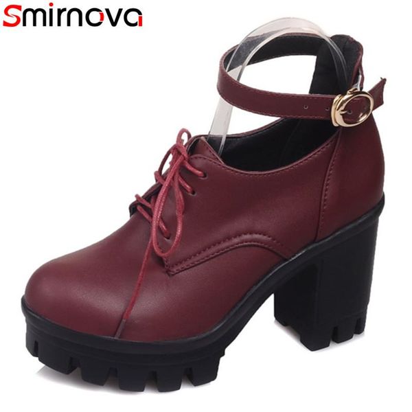 

dress shoes smirnova 2021 spring autumn fashion lace up women pumps solid black pu leather classics round toe casual