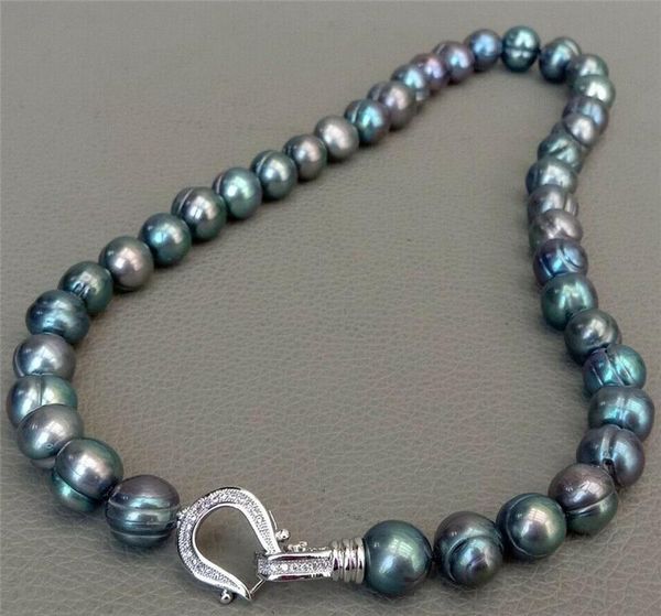 

chokers habitoo natural 10-11mm black freshwater round pearl necklace 17inches vintage statement jewelry for women daily party wear, Golden;silver