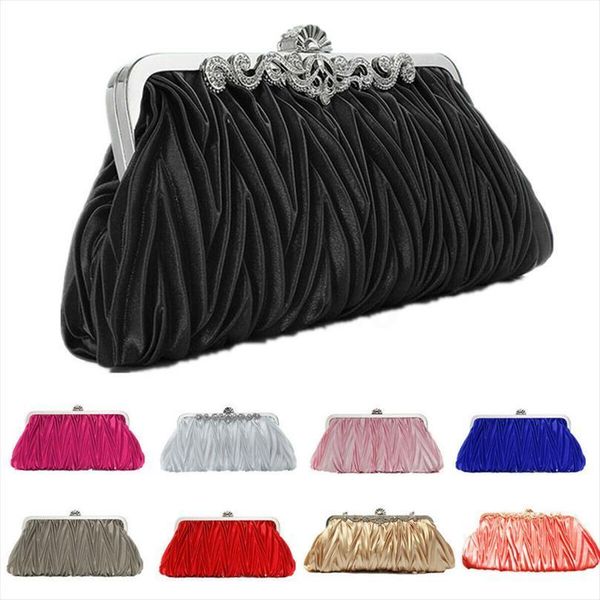 

women lady satin crystal evening bags bridal handbag clutch party wedding purse bag