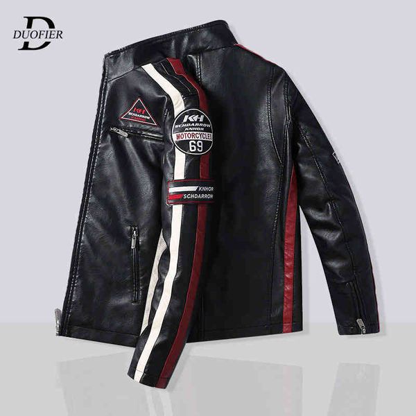 

mens motorcycle et 2021 autumn winter men new pu leather ets casual embroidery biker bomber coat zipper fce overcoat, Black