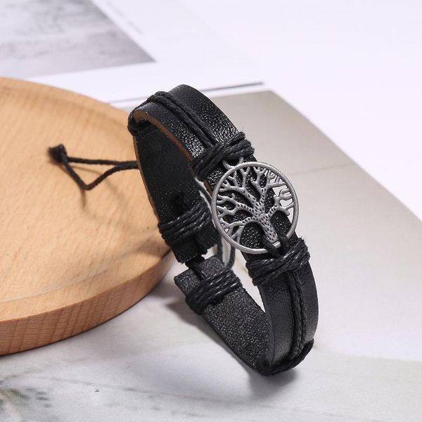 

eif dock metal tree of life charm leather rope chain bracelets for women male length adjustable punk jewelry drop jllabw