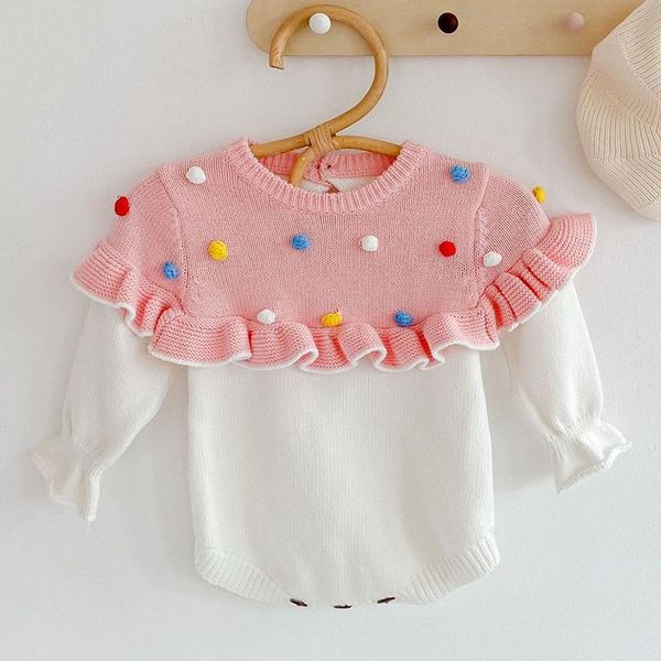

newborn infant baby girls cute lace knit rompers clothing spring autumn kids girl long sleeve rompers clothes, White