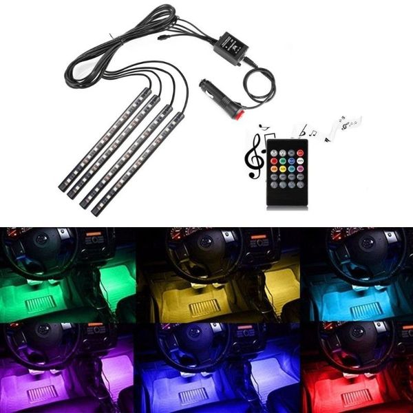 

car led strip light waterproof smd rgb multicolor car interior atmosphere lights set + sound-activated ir remote controller
