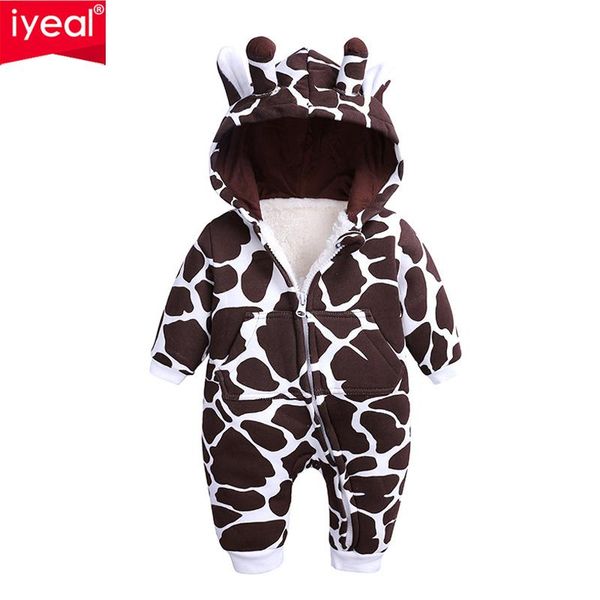 

jumpsuits iyeal baby boys girls winter clothes born snowsuit cartoon giraffe baby's thick polar fleece warm hooded romper jumpsuit, Blue