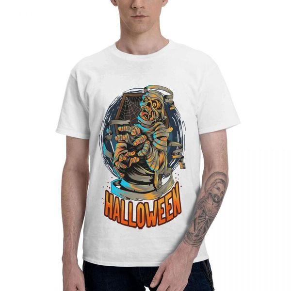 

men's t-shirts halloween egypt mummy comes out of the coffin men casual tee shirt short sleeve round neck t-shirt 100% cotton party clo, White;black