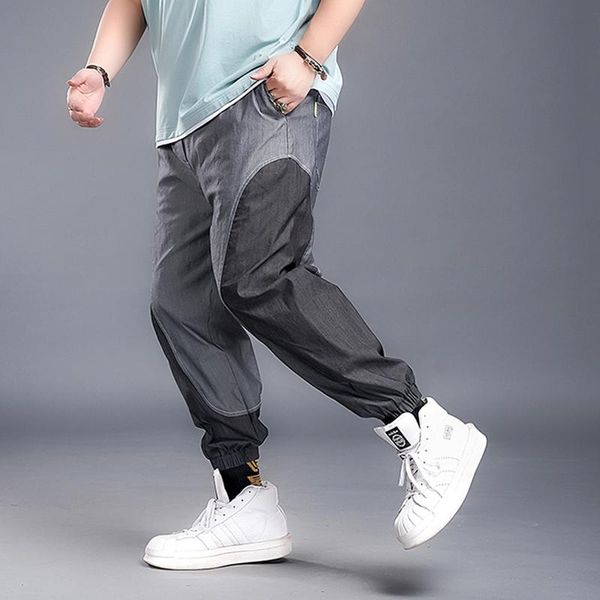

men's pants fat boy u-shaped flanging stitching denim trousers plus size casual, Black