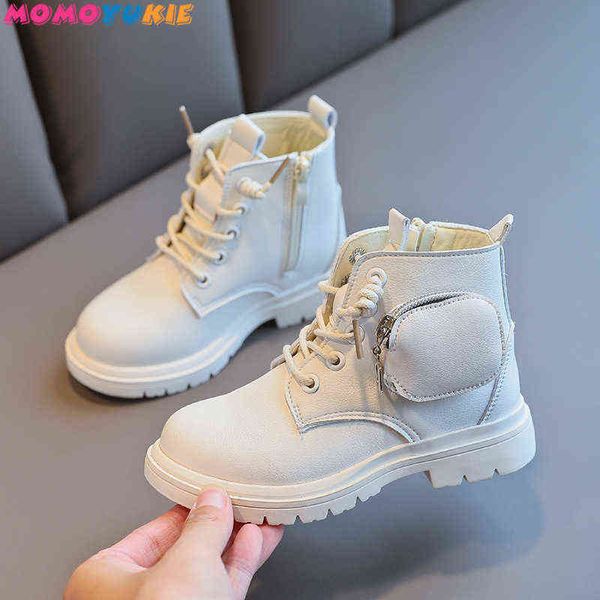 

autumn winter plus velvet warm kids martin boots for girls boys fashion leather boots soft bottom non-slip children running shoe g0114, Black