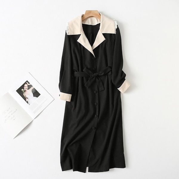 

casual dresses 2021 spring black notched collar patchwork women blazer dress office ladies elegant single breasted slim jacket suit mid, Black;gray