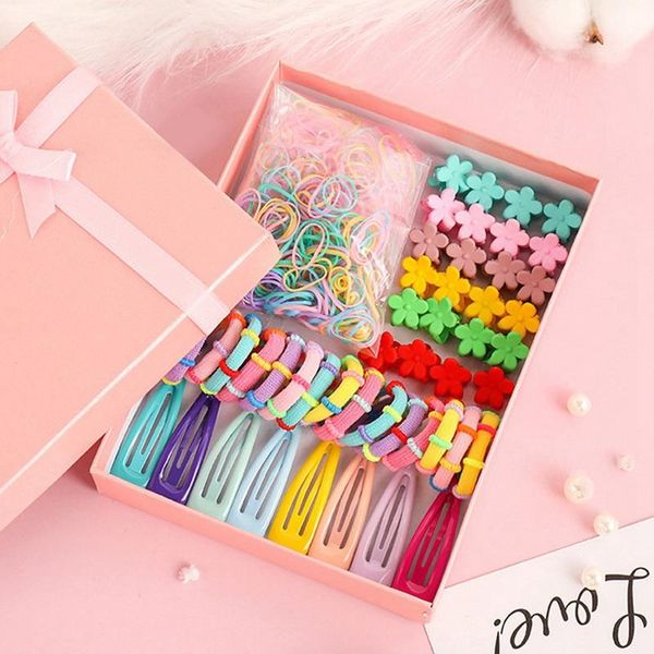 

220 pcs/set cute candy color baby clip girl hair accessories set princess hairpin head rope mini flower hairclips sets children, Slivery;white