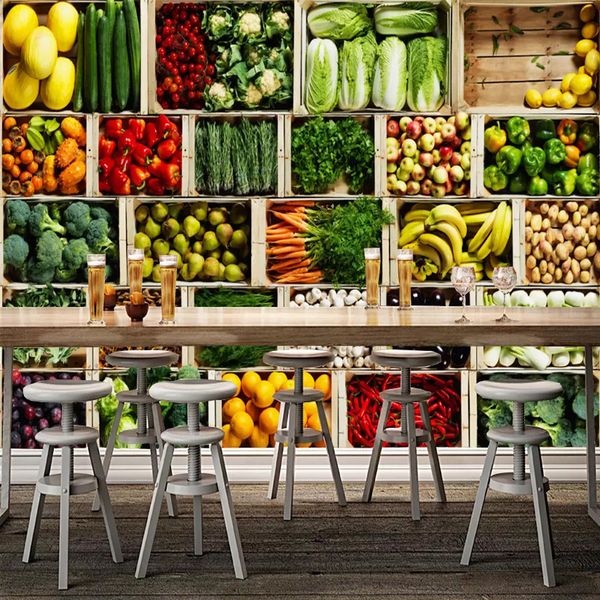 Carta da parati 3D personalizzata Carta da parati con foto di frutta e verdura Negozio di frutta Supermercato Sfondo Decorazione da parete Pittura moderna ecologica