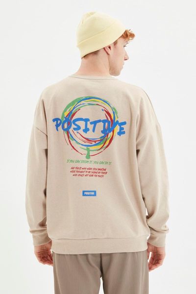 

men's hoodies & sweatshirts trendyol male printed oversize fit sweatshirt tmnaw22sw0804, Black