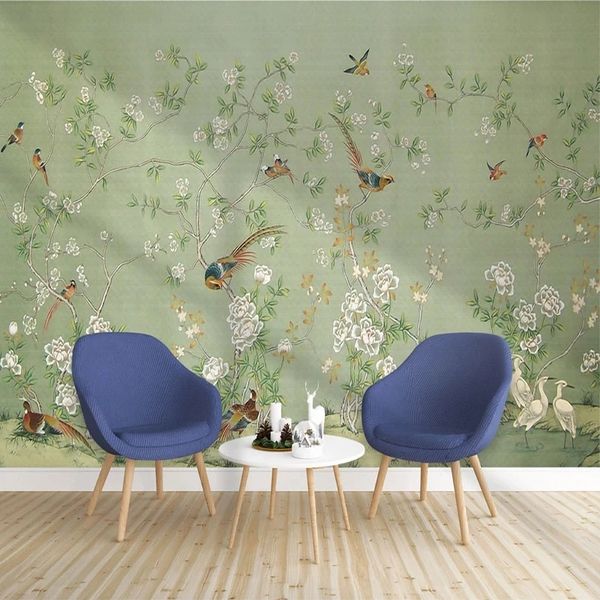 

custom 3d p wallpaper hand painted oil painting pastoral flower bird wall mural living room bedroom