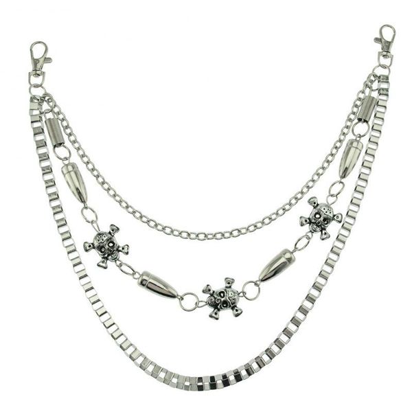 

keychains trend domineering multilayer skull waist chains for men punk style hip hop rock party locomotive jewelry gift, Silver