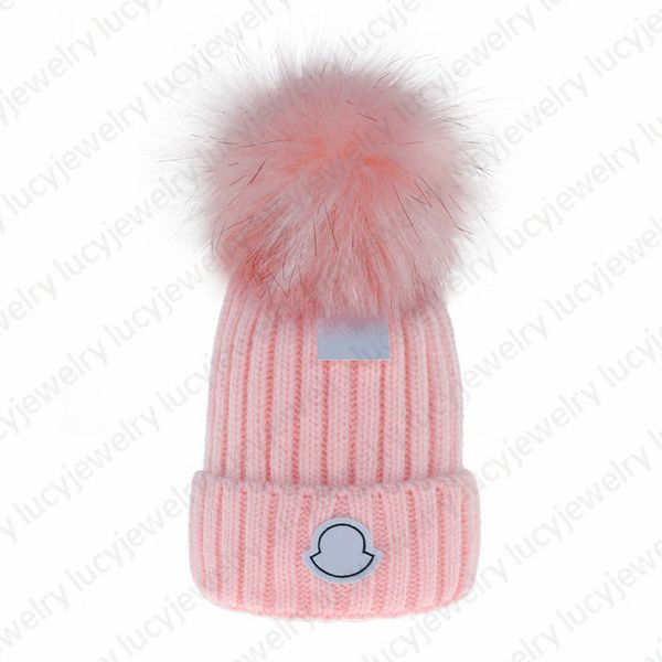 

designer skull caps fashion faux fur pom beanie breathable warm hat 7 color quality, Blue;gray