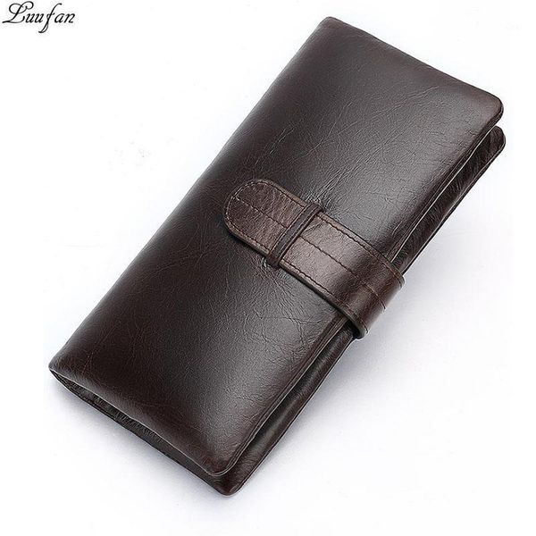 

luufan genuine leather long wallet for man vintage cowhide clutch purse card coin pocket men wallets male hasp phone pouch black1, Red;black
