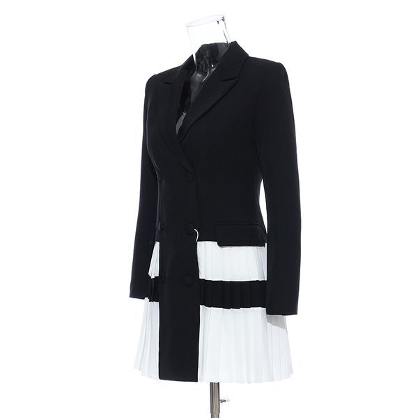 

eam] women black contrast color pleated blazer new lapel long sleeve loose fit jacket fashion tide spring autumn 2021 1t306 cx200819, White;black