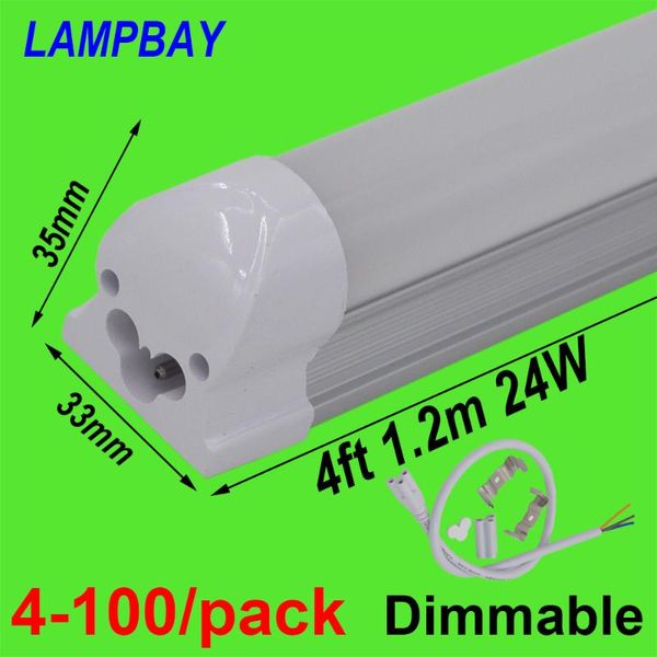

bulbs 4-100/pack dimmable led tube light 4ft 1.2m 48" 20w 24w t8 integrated bulb fixture dimming lamp linear bar lighting 110v 220v