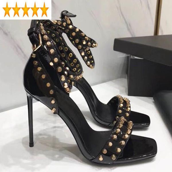 

sandals womens women's genuine leather high heels pumps studs ankle straps summer 34-42 dress shoes, Black
