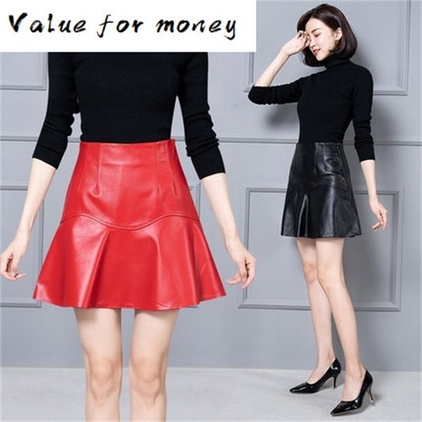 

new fashion 2020 genuine sheep real leather skirt k26 y1214, Black