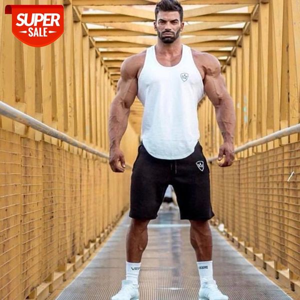 

tank men fitness cotton vest print 2019 fashion gyms brand singlet canotte bodybuilding stringer sleeveless vest ropa hombre #wb3o, White;black