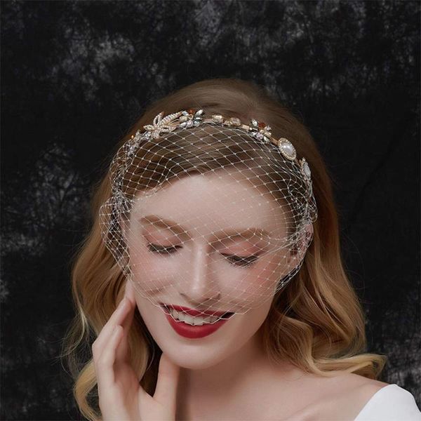 Fermagli per capelli Barrettes Nuziale Barocco Cristallo Perla Fasce Gabbia per uccelli Velo da sposa Maglia vintage Cerchio con strass floreale Per donne e ragazza T