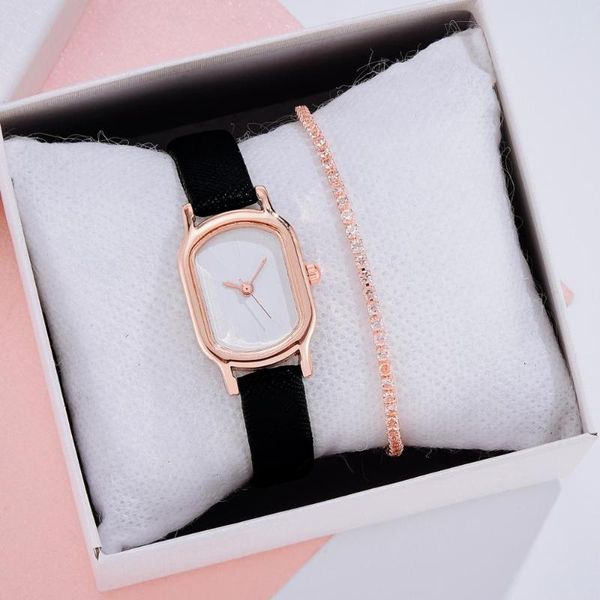 

wristwatches fashion women leather sports watch luxury 2 pcs /set with bracelet rose rhinestone dress quartz clock ladies wrist gift, Slivery;brown