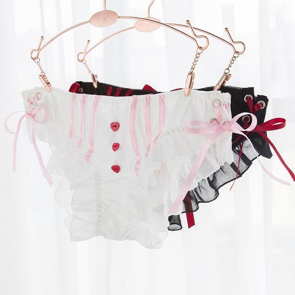 

women's panties japanese cute girl kawaii panty female love soft bow low waist ice silk thongs lingerie underwear, Black;pink