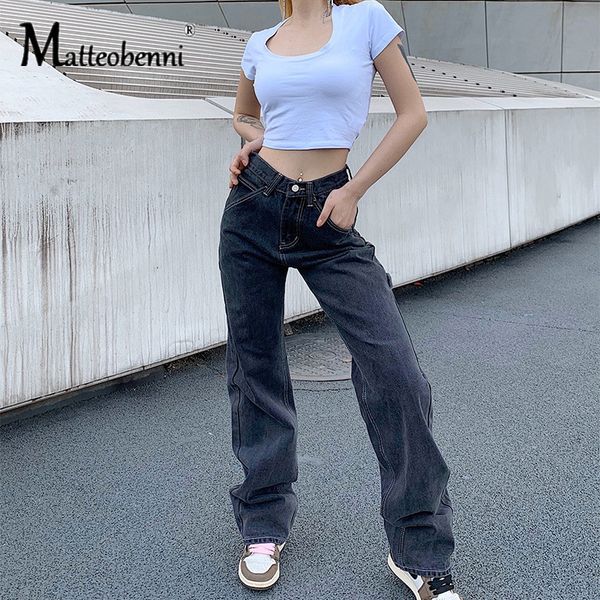 

2021 new casual straight long jeans women fashion high waist denim pants ladies retro pocket harajuku trousers streetwear autumn egcs, Blue
